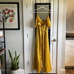 Moriah Mustard Yellow Satin Wrap Maxi Dress